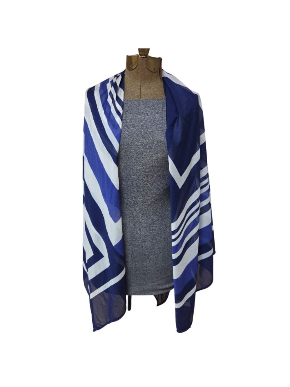 Oscar De La Renta Blue White Geometric Print Sarong Wrap Dress One Size USA - Picture 11 of 11